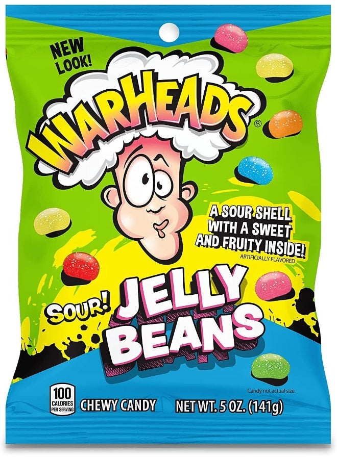 Warheads Sour Jelly Beans 141G, Fruity Sour Candy - Image 1