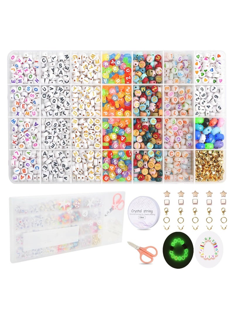 Excefore 1400pcs Alphabet Letter Bracelet Beads Kit With 1200pcs Color Number Heart Smile Acrylic Beads for Jewelry Making - Image 1