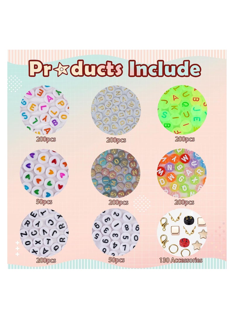 Excefore 1400pcs Alphabet Letter Bracelet Beads Kit With 1200pcs Color Number Heart Smile Acrylic Beads for Jewelry Making - Image 5