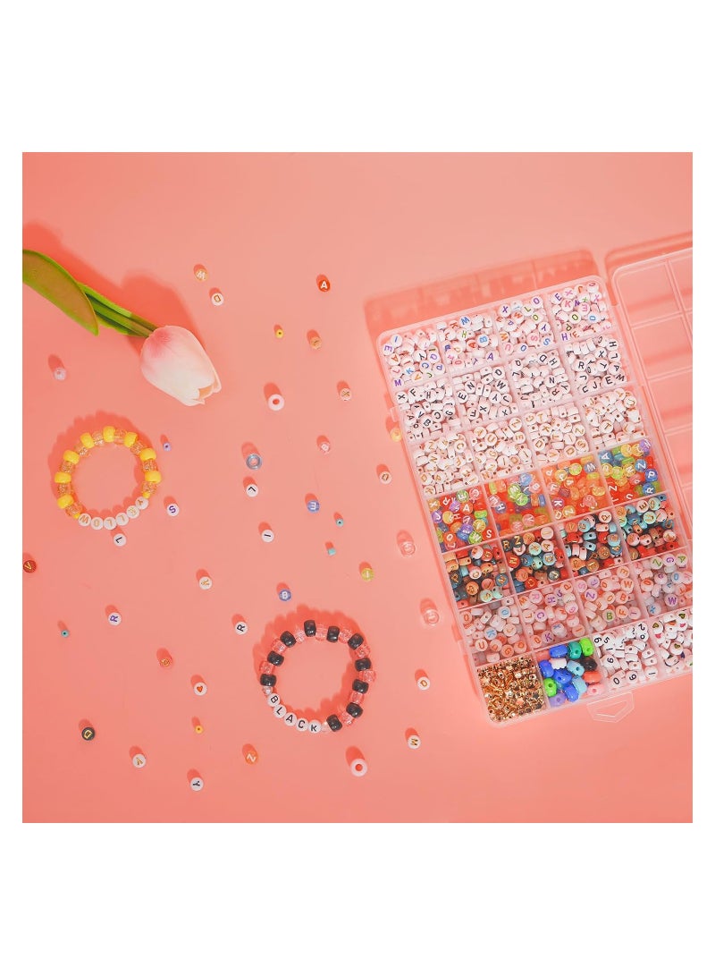 Excefore 1400pcs Alphabet Letter Bracelet Beads Kit With 1200pcs Color Number Heart Smile Acrylic Beads for Jewelry Making - Image 4