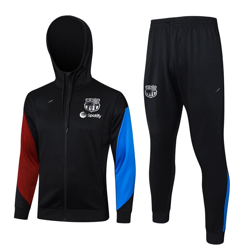 Autumn Winter Warm-up PSG Inter Barca Soccer Hooded Jacket F556# long pull hat bask