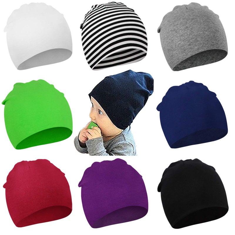DRESHOW BQUBO 8 Pack Unisex Baby Beanie Hat Infant Toddler Kid Hats Baby Soft Cute Knit Cap Nursery Beanie