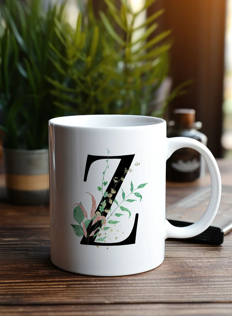 LOWHA 11 oz Ceramic Mug with Letter Z Design on Both Sides