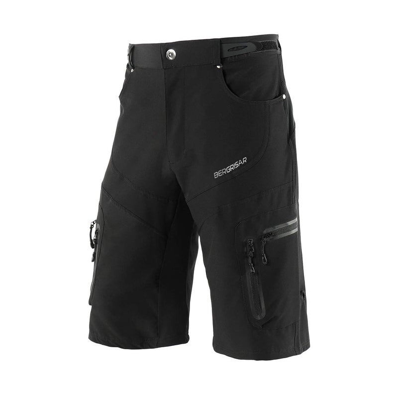 BERGRISAR Men's Cycling Shorts Loose Fit Mountain Bike Shorts with 6 Pockets Black Medium