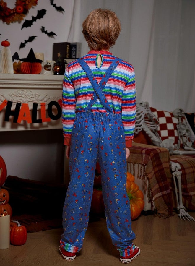 BesserBay Boys Girls Scary Blue Outfit Halloween Chckie Costumes Horror Killer Print Jumpsuit with Striped Top 12 Years - Image 5
