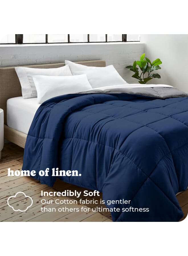 Home of linens 3Pcs Reversible Heavy Comforter Set - 2.8Kgs - Down Alternative Filling - (For Matress 100cm/120cm) - Size (180cm x 240cm) + 2 Pillow Case Covers (50cm x 70cm) - Dark Blue x Grey - Image 2