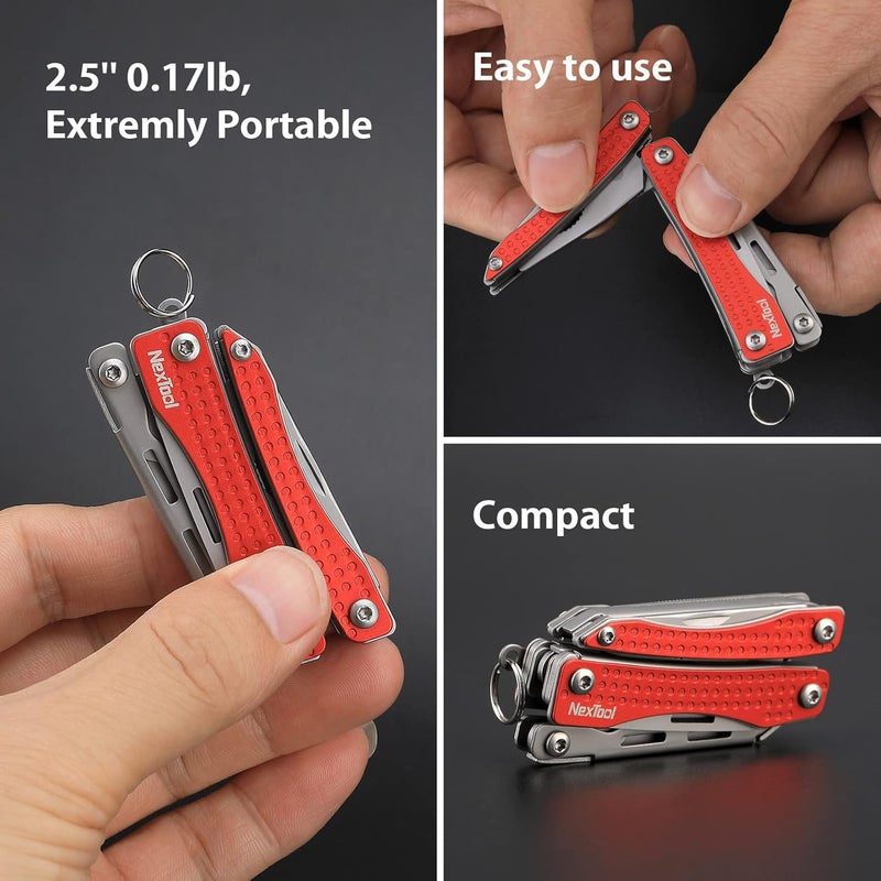 Nextool EDC Keychain Multitool, 10 in 1 Mini Pocket Knife Multi Tool with Needlenose Pliers, Scissors, Mini Useful Cool Gadgets for Men, Father's Day Gifts from Daughter-Red - Image 4