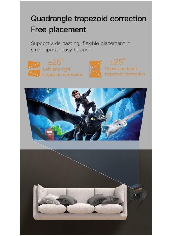 Umiio A008 Intelligent Screen Projector 5G WiFi & Bluetooth, 1080P HD Home Entertainment Hub, Compact Design, Wireless Streaming, Smart Projection, Higher Resolution Brightness,  For Move Music TV Game Casting Black