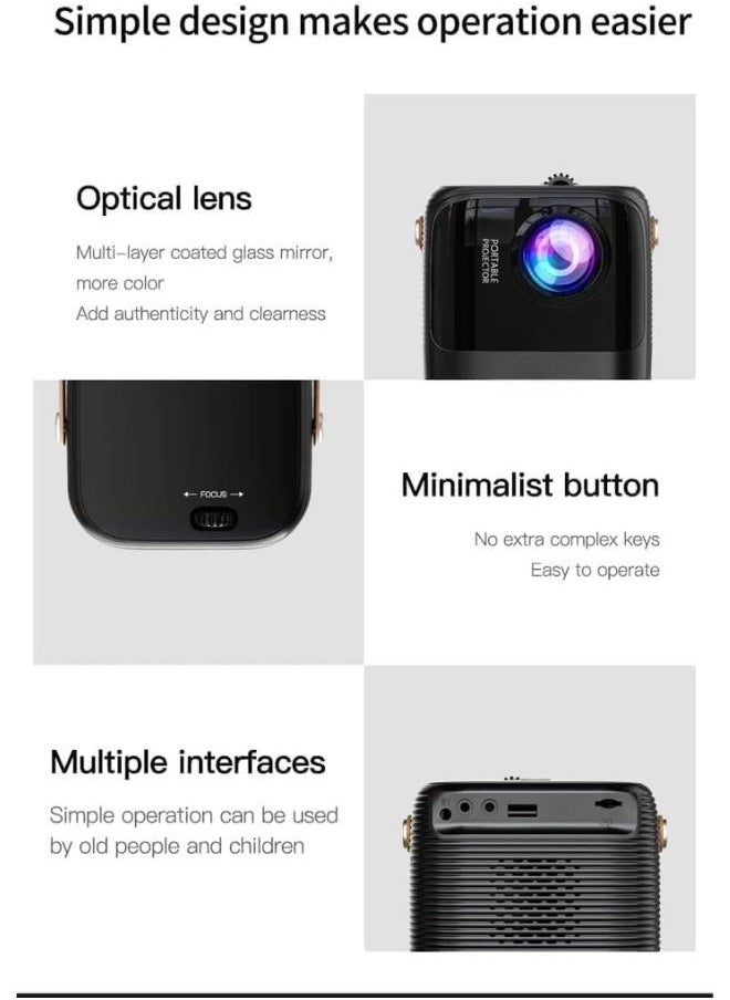 Umiio A008 Intelligent Screen Projector 5G WiFi & Bluetooth, 1080P HD Home Entertainment Hub, Compact Design, Wireless Streaming, Smart Projection, Higher Resolution Brightness,  For Move Music TV Game Casting Black