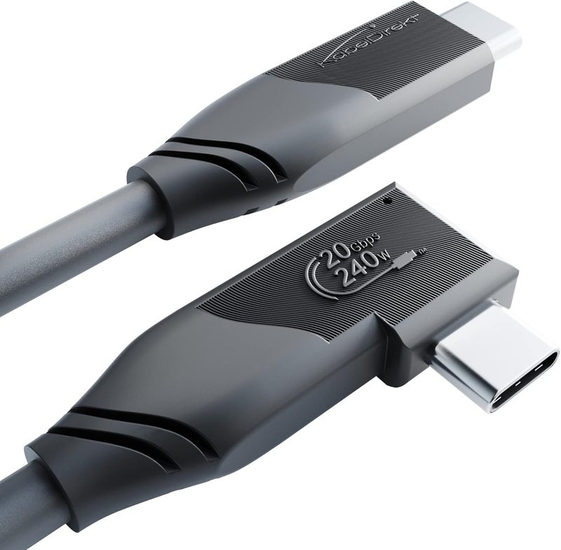 KabelDirekt – Angled USB-C Cable All-purpose, USB 3.2 Gen 2x2 – 0.5m (transfers data/4K video at 20Gbps, PD3.1 for 240W charging, functions as data/charging/monitor cable, black) - Image 1