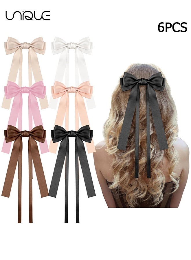 Unique 6 Pcs Large Bow Hair Clips for Women Double Hair Bows Hair Ribbon Bow Clips Large Hair Barrettes Y2k Hair Clips with Long Tail Cute Hair Accessories for Women Girl Teens Gifts - Image 1