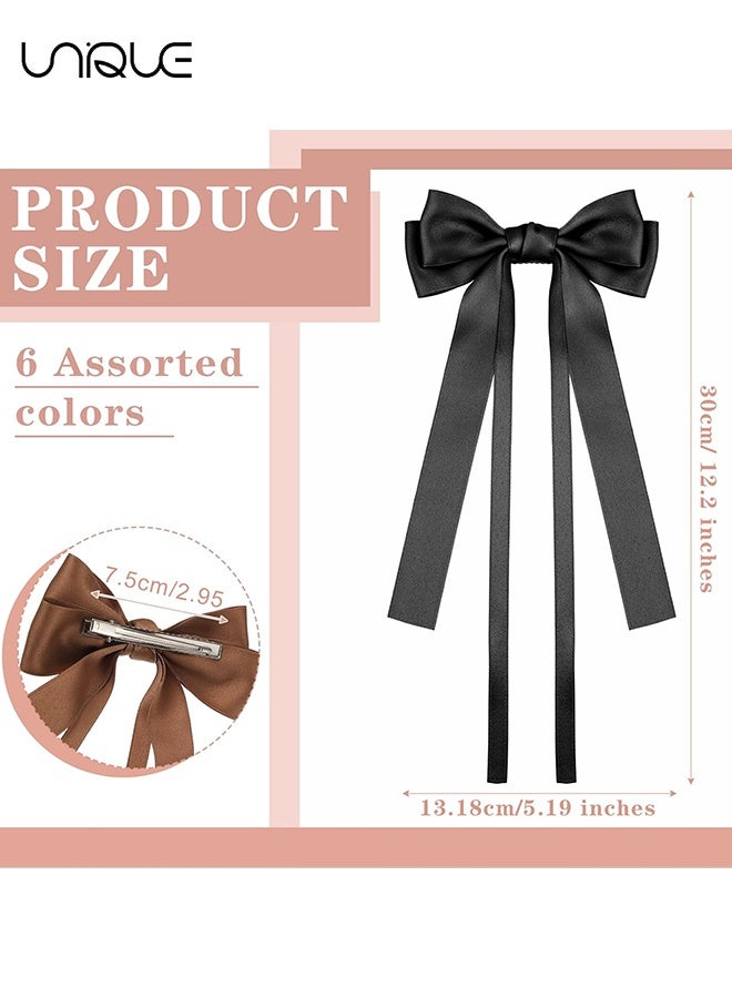 Unique 6 Pcs Large Bow Hair Clips for Women Double Hair Bows Hair Ribbon Bow Clips Large Hair Barrettes Y2k Hair Clips with Long Tail Cute Hair Accessories for Women Girl Teens Gifts - Image 2
