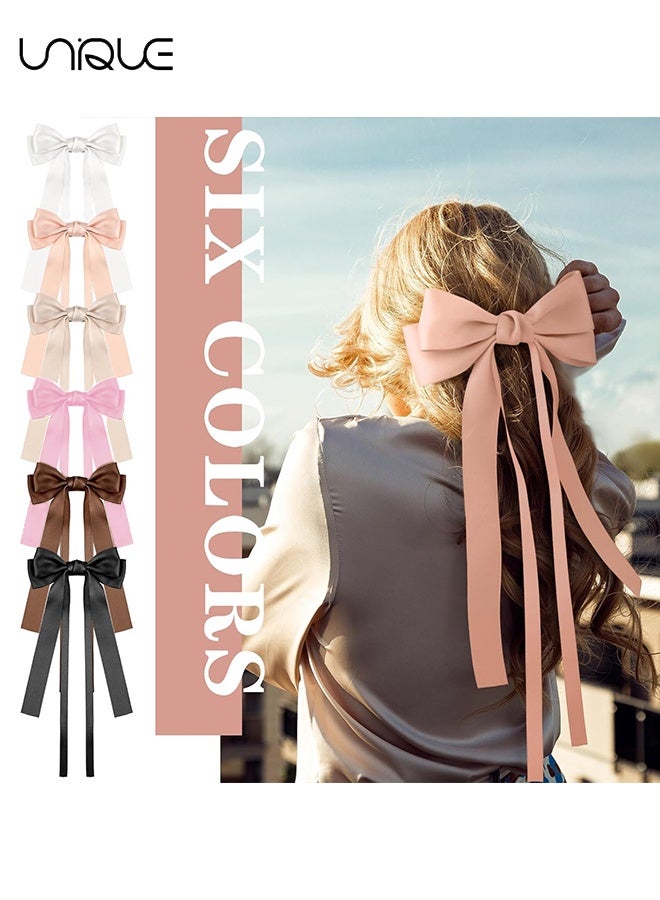 Unique 6 Pcs Large Bow Hair Clips for Women Double Hair Bows Hair Ribbon Bow Clips Large Hair Barrettes Y2k Hair Clips with Long Tail Cute Hair Accessories for Women Girl Teens Gifts - Image 4