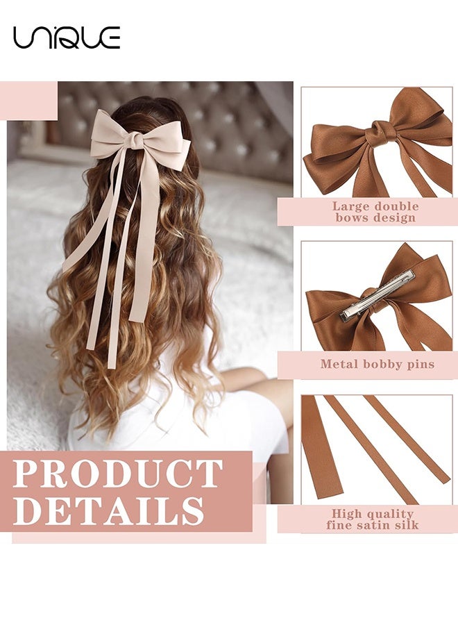 Unique 6 Pcs Large Bow Hair Clips for Women Double Hair Bows Hair Ribbon Bow Clips Large Hair Barrettes Y2k Hair Clips with Long Tail Cute Hair Accessories for Women Girl Teens Gifts - Image 3
