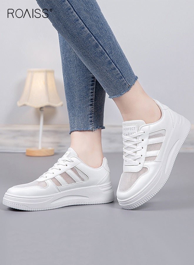 roaiss Breathable Platform Sneakers for Women Lightweight Mesh Casual Shoes Cloud Comfort Cushioning Fashion Must Have Versatile Walking Shoes Slip on Design Pure White  - Image 1