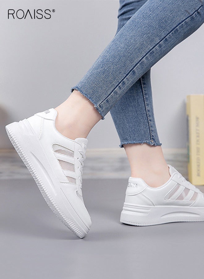 roaiss Breathable Platform Sneakers for Women Lightweight Mesh Casual Shoes Cloud Comfort Cushioning Fashion Must Have Versatile Walking Shoes Slip on Design Pure White  - Image 2