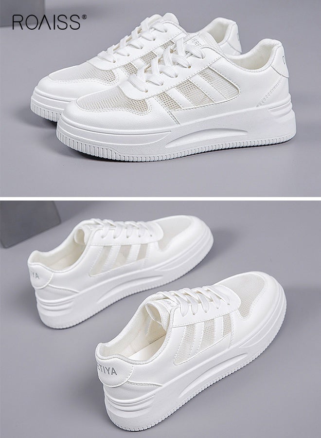 roaiss Breathable Platform Sneakers for Women Lightweight Mesh Casual Shoes Cloud Comfort Cushioning Fashion Must Have Versatile Walking Shoes Slip on Design Pure White  - Image 4
