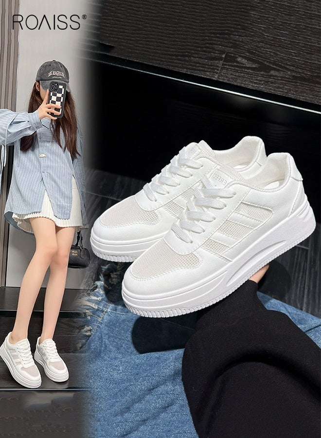roaiss Breathable Platform Sneakers for Women Lightweight Mesh Casual Shoes Cloud Comfort Cushioning Fashion Must Have Versatile Walking Shoes Slip on Design Pure White  - Image 3