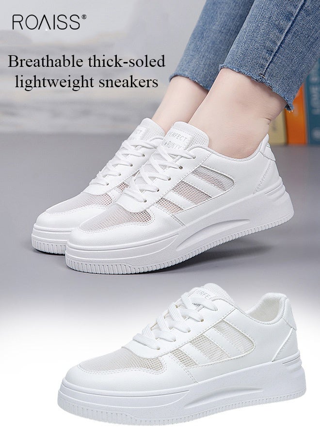 roaiss Breathable Platform Sneakers for Women Lightweight Mesh Casual Shoes Cloud Comfort Cushioning Fashion Must Have Versatile Walking Shoes Slip on Design Pure White  - Image 5