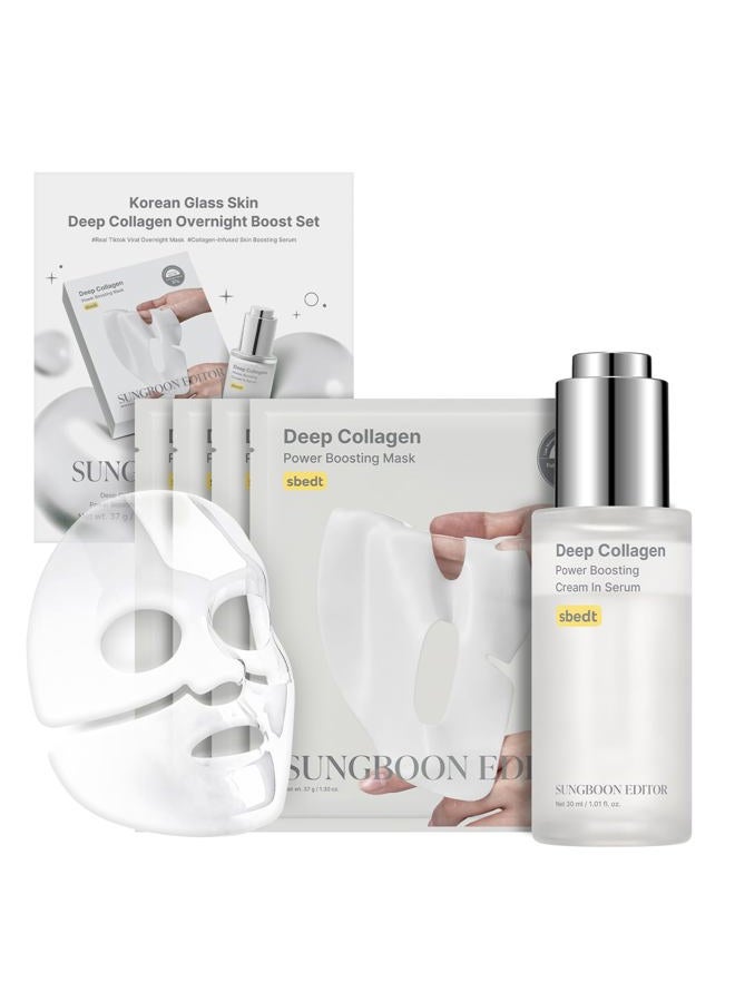 SUNGBOON EDITOR Deep Collagen Boost Set | Collagen Face Mask & Serum for Face, Real collagen 2,160,000ppb, Volufiline, Glass Skin, Skin Elasticity, Volumizing, Korean Skin Care, 37gx4ea & 1.01fl.oz - Image 1