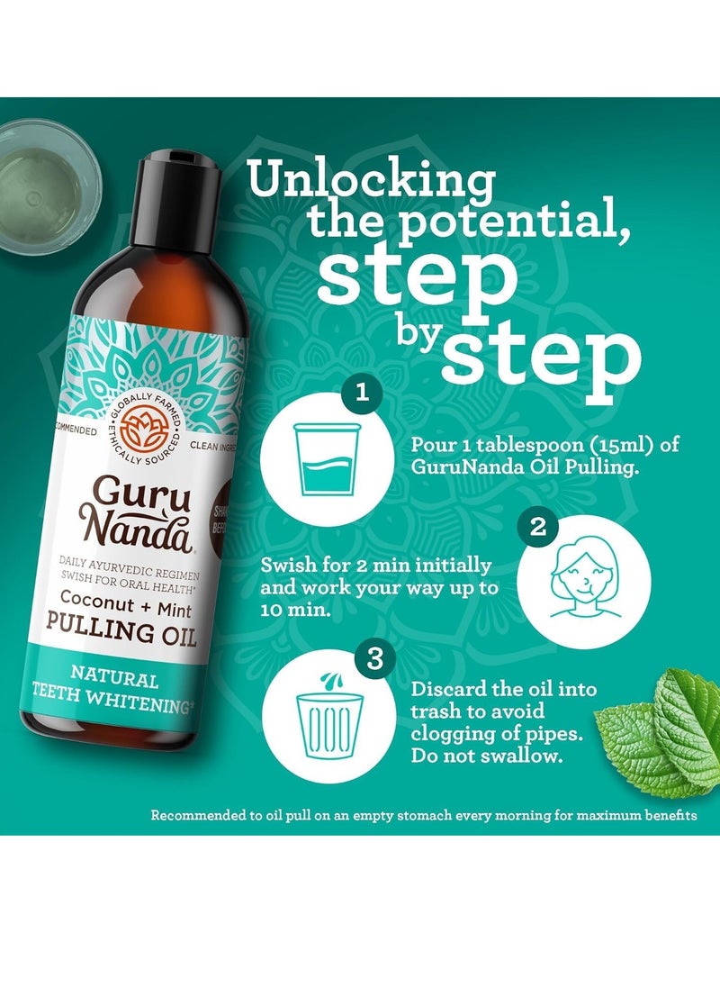 GuruNanda GuruNanda Whitening Pulling Oil with Coconut Oil & Peppermint Essential Oil for Natural Teeth Whitening, Fresh Breath, Alcohol Free Mouthwash (8 FlOz)  - Image 4