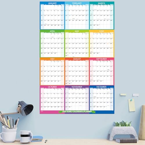 Artfan 2026 Yearly Wall Calendar - 2026 Calendar, JAN 2026 - DEC 2026, Yearly Calendar/Planner, 34.3" x 22.8"(Open), 2026 Wall Calendars with Double-Sided Round Sticks - Colorful - Image 2