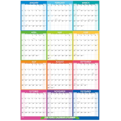 Artfan 2026 Yearly Wall Calendar - 2026 Calendar, JAN 2026 - DEC 2026, Yearly Calendar/Planner, 34.3" x 22.8"(Open), 2026 Wall Calendars with Double-Sided Round Sticks - Colorful - Image 1