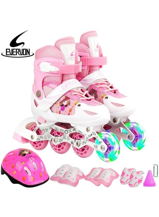 Evervon Roller Skates For Children, Inline Skates For Boys And Girls, Roller Skates 337 Pink With Protective Gear And Helmet, Size S Fits 31-34 - Image 3