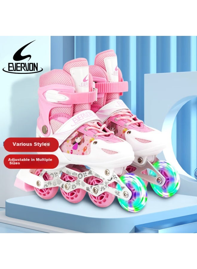 Evervon Roller Skates For Children, Inline Skates For Boys And Girls, Roller Skates 337 Pink With Protective Gear And Helmet, Size S Fits 31-34 - Image 2