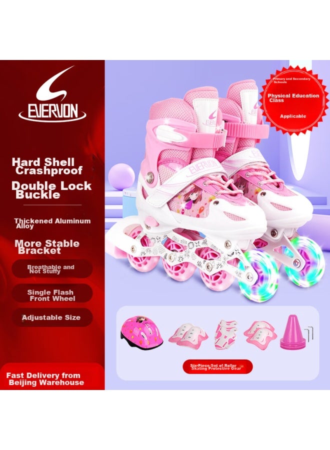 Evervon Roller Skates For Children, Inline Skates For Boys And Girls, Roller Skates 337 Pink With Protective Gear And Helmet, Size S Fits 31-34 - Image 1