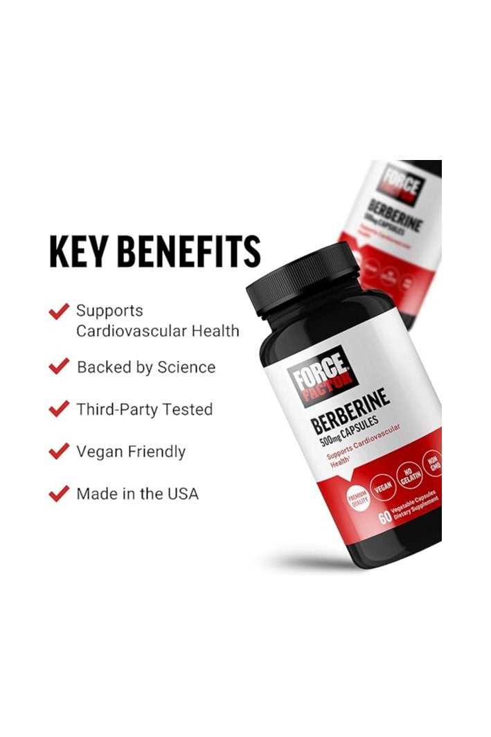FORCE FACTOR Berberine 500mg Supplement, Cardiovascular Support Supplement, Supports Heart Health, Premium Quality, Vegan, No Gelatin, Non-GMO, 60 Vegetable Capsules - Image 2
