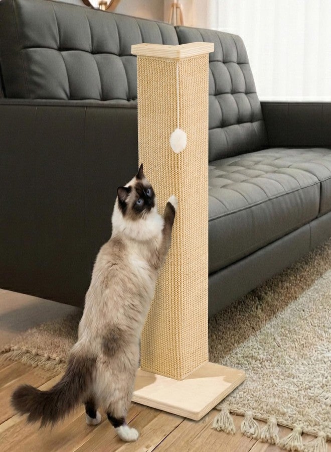 PETKARAY Corner Cat Scratching Board, 28 Inch High Scratching Post for Sofa and Wall, Sisal Scratching Mat, Furniture Protector with Play Ball, Large - Image 1
