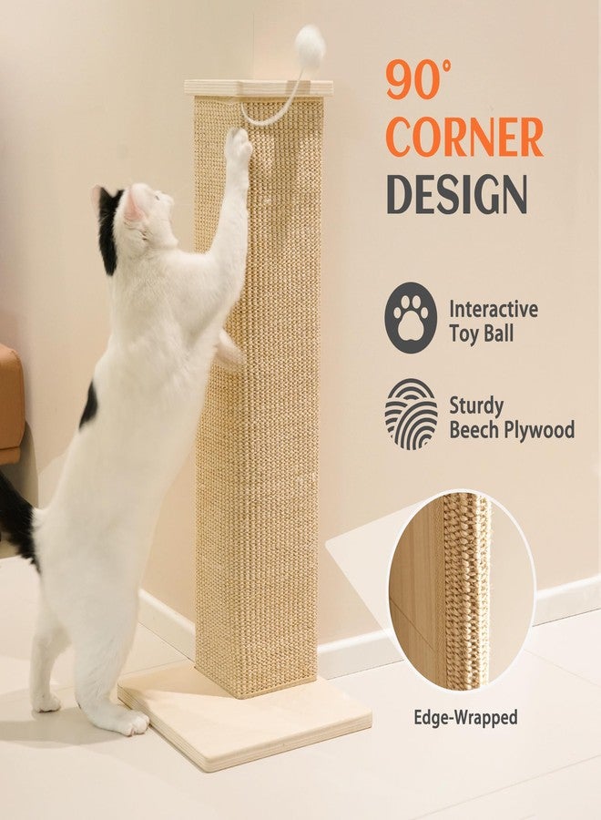 PETKARAY Corner Cat Scratching Board, 28 Inch High Scratching Post for Sofa and Wall, Sisal Scratching Mat, Furniture Protector with Play Ball, Large - Image 4