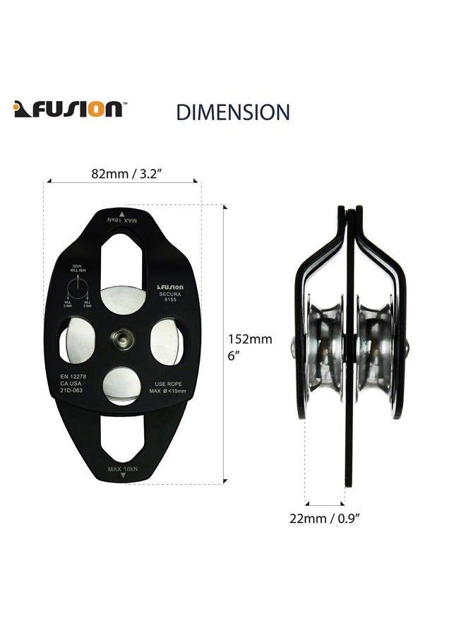 FUSION Climb Lightweight and Durable Aero Space Aluminum Alloy Double Pulley Swing Plate 32kN for Progress Capture System Rigging Hauling Rescue Arborist Tree Climbing - Image 2