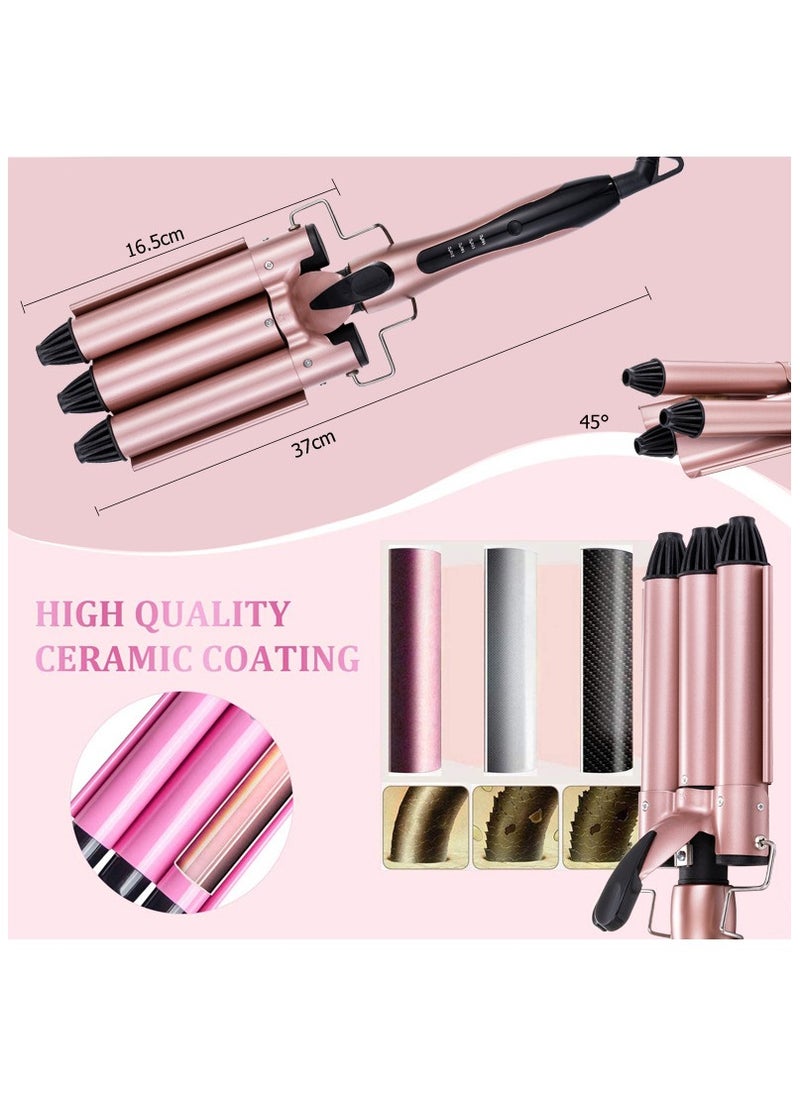 PANDA JOJO 3 Barrel Curling Iron Hair Crimper, Heat up Quickly Hair Waver, Tourmaline Ceramic Heating, Waver Iron Adjustable 25mm Hair for Long or Short, Last Wand for Women, Rose Gold  - Image 2