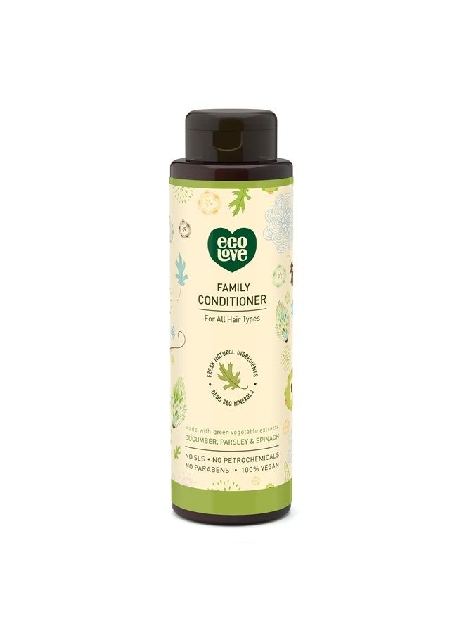 ecoLove Natural Conditioner for All Hair Types - Safe for the Whole Family - No SLS or Parabens - With Organic Cucumber Extract - Vegan and Cruelty-Free, 17.6 oz