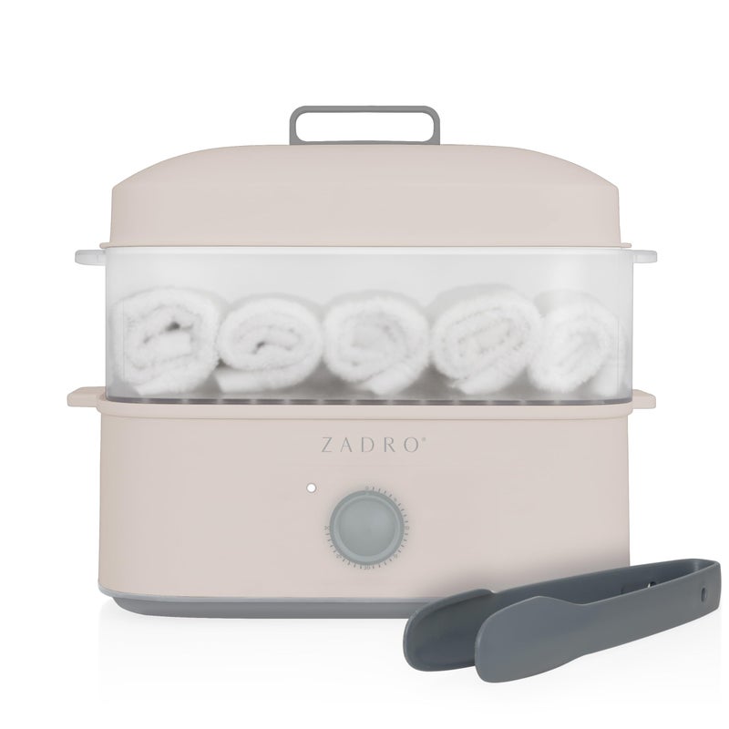 Zadro Zadro Towel Steamer with Tongs, 850W Heater, 8L Tray, 1.7L Tank, 30-min Timer for Facials, Manicures, Pedicures, Shaving (13"x12", 120V/850W, 8L, Tan/Gray)  - Image 1