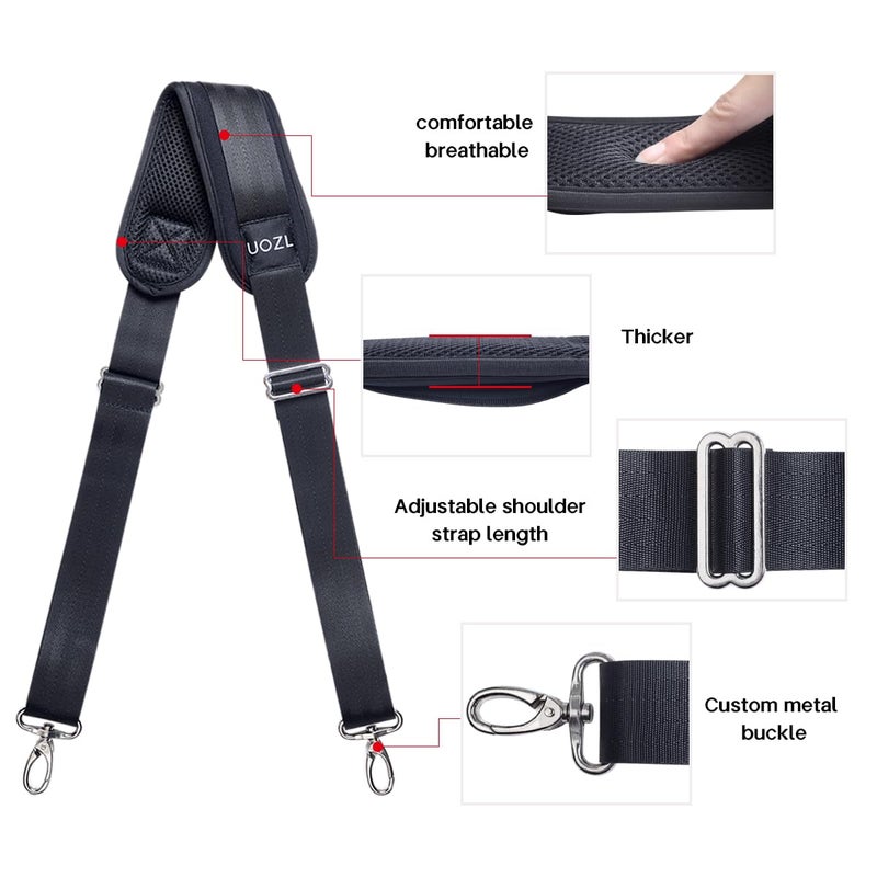UOZL 59 Inch Shoulder Straps, Soft with Ultra-Thick Fixed Shoulder Pad, Two Way Independently Adjustable Buckle Replacement Straps for Laptop Bag Messenger Bag Tool Bag Luggage,Black - Image 3