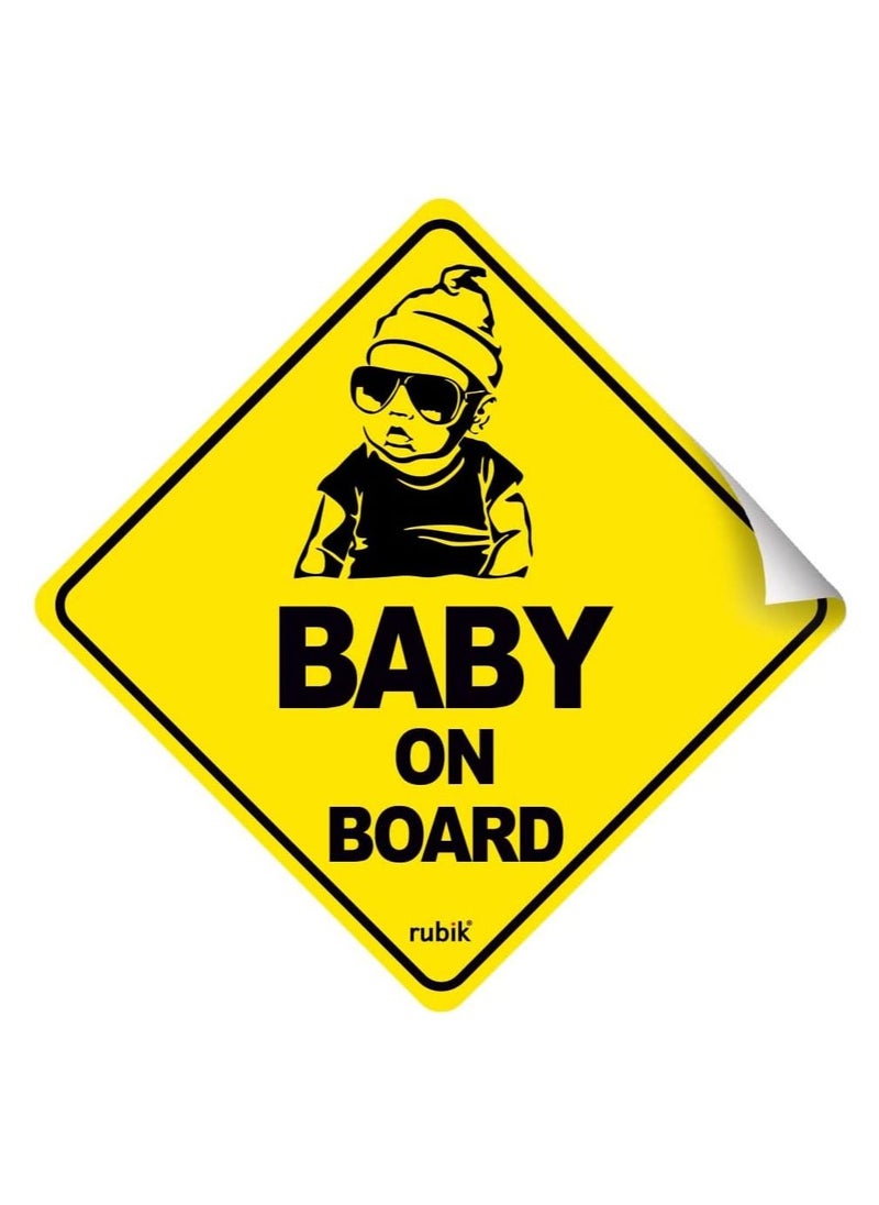 Rubik Baby on Board Car Sign Self Adhesive Sticker, 1pc Reflective Kids Safety Warning Cute Design for Car Rear Window Bumper Universal Fit (12x12cm)  - Image 1