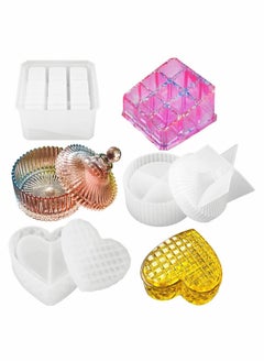 Excefore Silicone Jewelry Box Molds with 9-Slot Heart Shape Epoxy Resin Molds, Round Trinket Box Gift Box Molds, DIY Box Epoxy Casting Molds Set, 3 Pcs  - Image 1