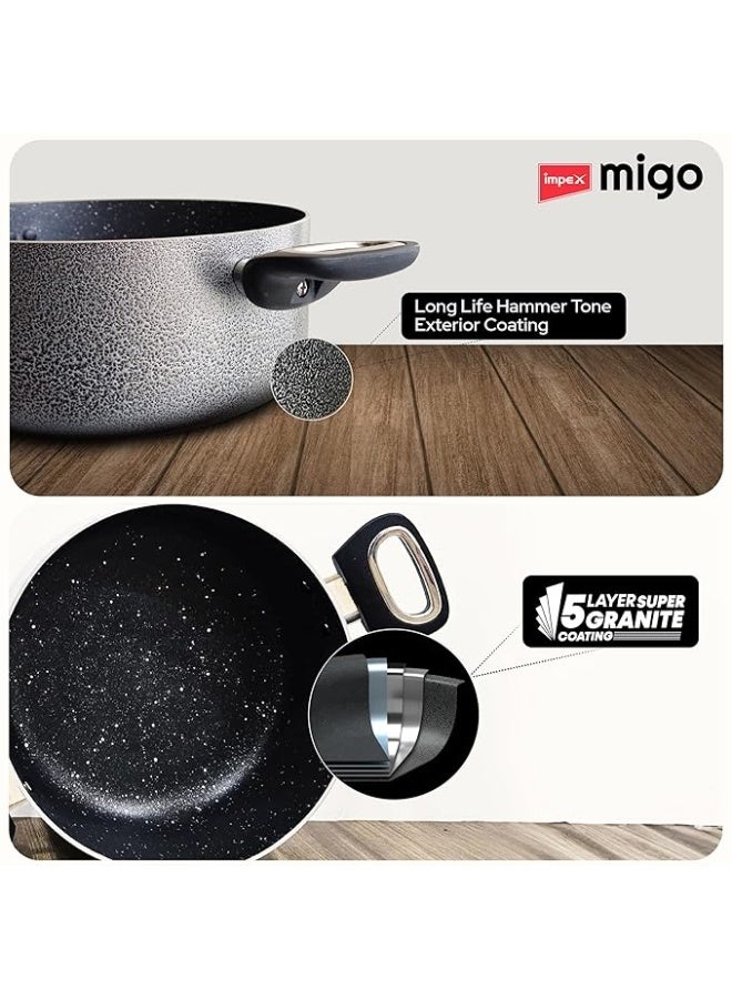 Impex Cook and Serve Casserole Set 3 Pcs Nonstick Granite Cookware Set with Glass Lid | Sauce Pans Combo with Induction Bottom | Non-Stick Cookware Set | Aluminium Casserole Set 4.6L, 2.7L and 1.9L - Image 4