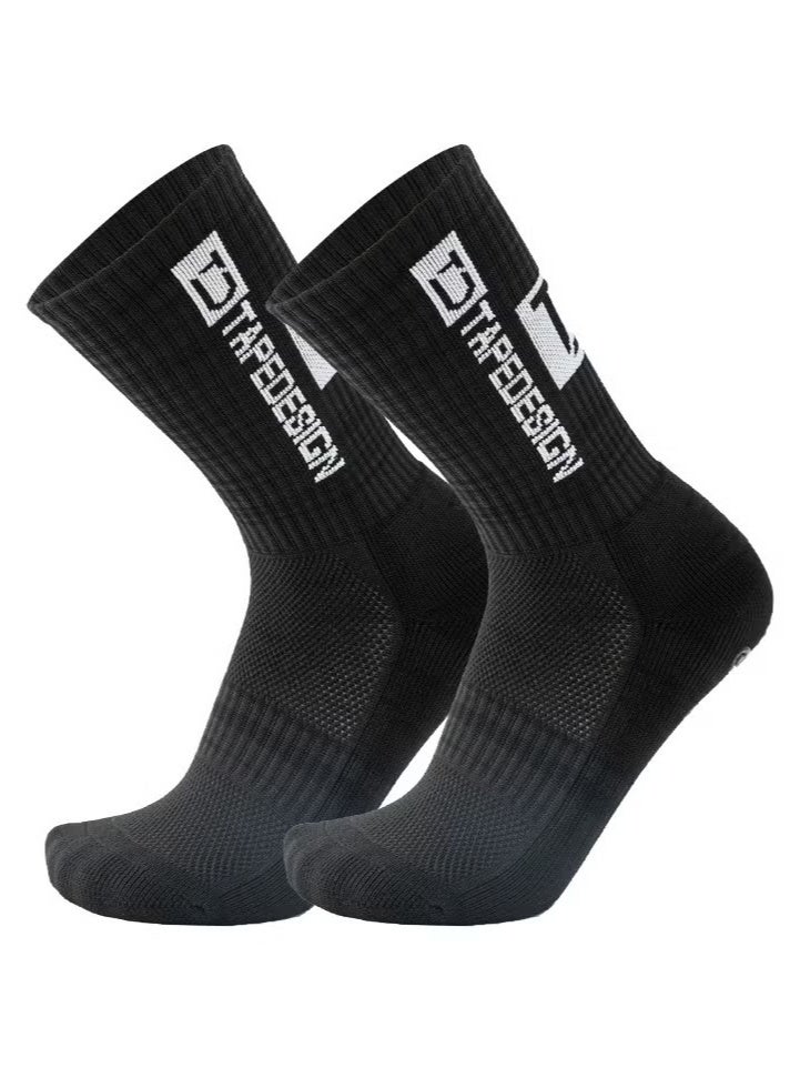 TAPEDESIGN Professional Thick Sports Socks Sweat Absorbing Odor Deodorizing Anti-Slip Football Socks, 2 Pairs (White + Black) - Image 3