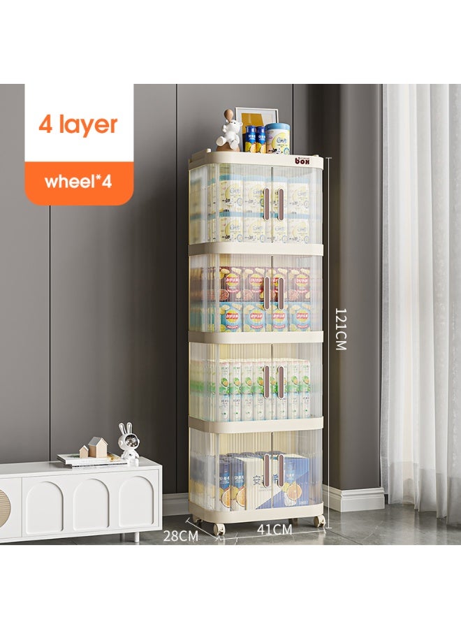Noon East 4 Layers Plastic Stackable Storage Cabinet with Wheels, Foldable Kitchen Collapsible Storage Bins for Snack and Bathroom Organizer, Cream 41 x 28 x 121cm - Image 2