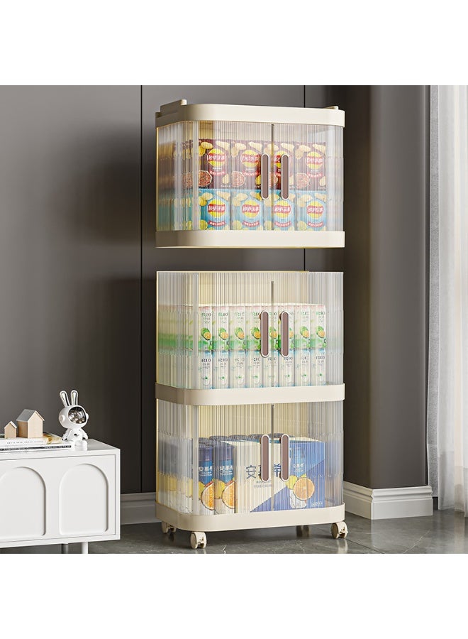Noon East 4 Layers Plastic Stackable Storage Cabinet with Wheels, Foldable Kitchen Collapsible Storage Bins for Snack and Bathroom Organizer, Cream 41 x 28 x 121cm - Image 5