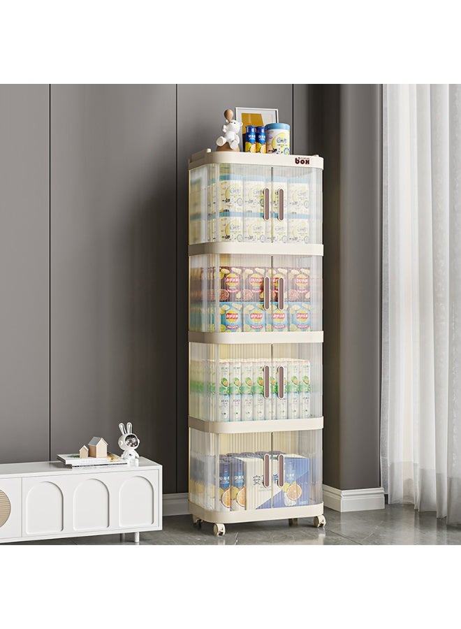 Noon East 4 Layers Plastic Stackable Storage Cabinet with Wheels, Foldable Kitchen Collapsible Storage Bins for Snack and Bathroom Organizer, Cream 41 x 28 x 121cm - Image 1