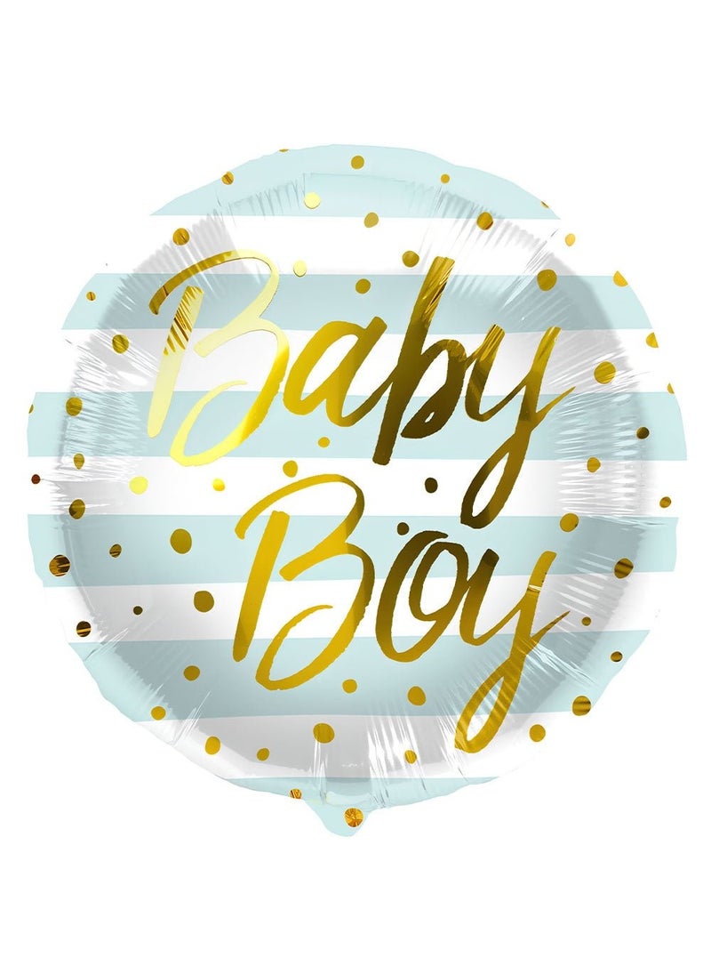 Folat Baby Boy Foil Balloon Round Blue Gold Striped 45cm