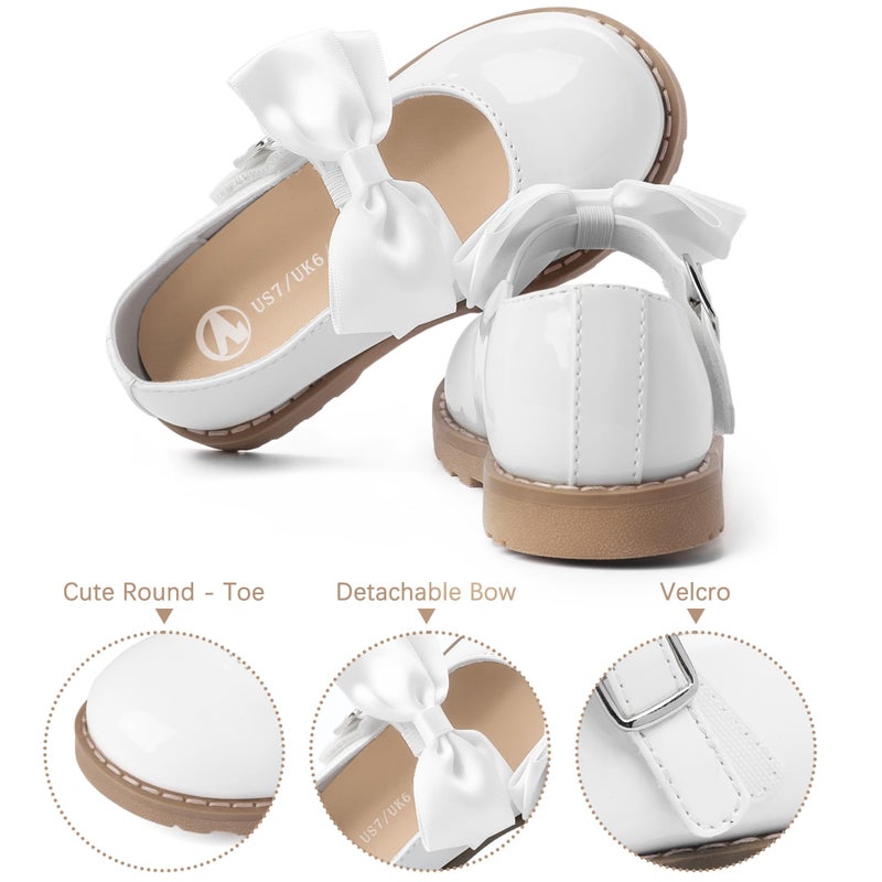 shoeslocker Toddler Girl Dress Shoes Little/Big Girl Mary Jane Shoes Wedding Party Girls Princess Flat Shoe White Size 9 - Image 3