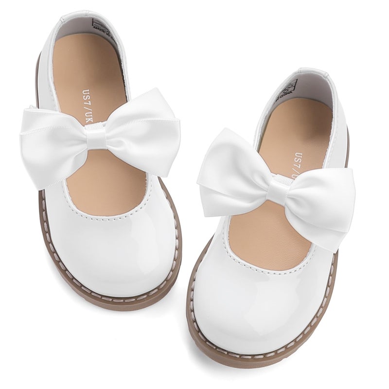 shoeslocker Toddler Girl Dress Shoes Little/Big Girl Mary Jane Shoes Wedding Party Girls Princess Flat Shoe White Size 9 - Image 1