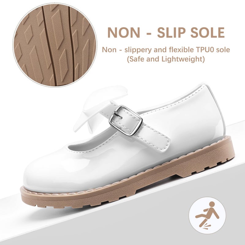 shoeslocker Toddler Girl Dress Shoes Little/Big Girl Mary Jane Shoes Wedding Party Girls Princess Flat Shoe White Size 9 - Image 4