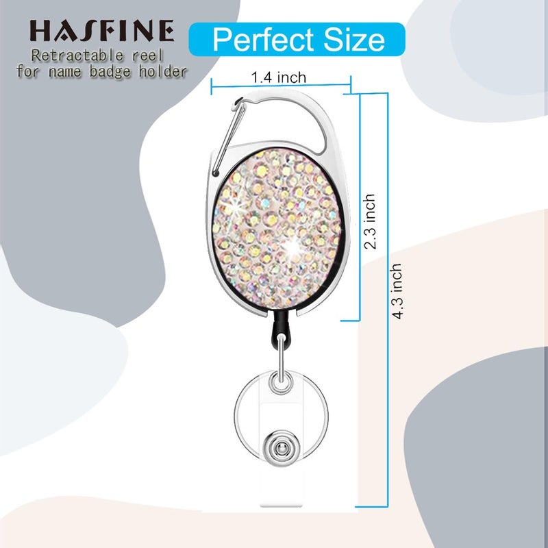 HASFINE Retractable Badge Reel with Colorful Bling Rhinestone Designï¼ŒDurable Retractable Cord, Belt Clip & Key Ring Badge Holder for Nurses, Teachers, Office Staff, and More - Image 5